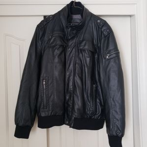 Calvin Klein Faux Leather Black Bomber Jacket